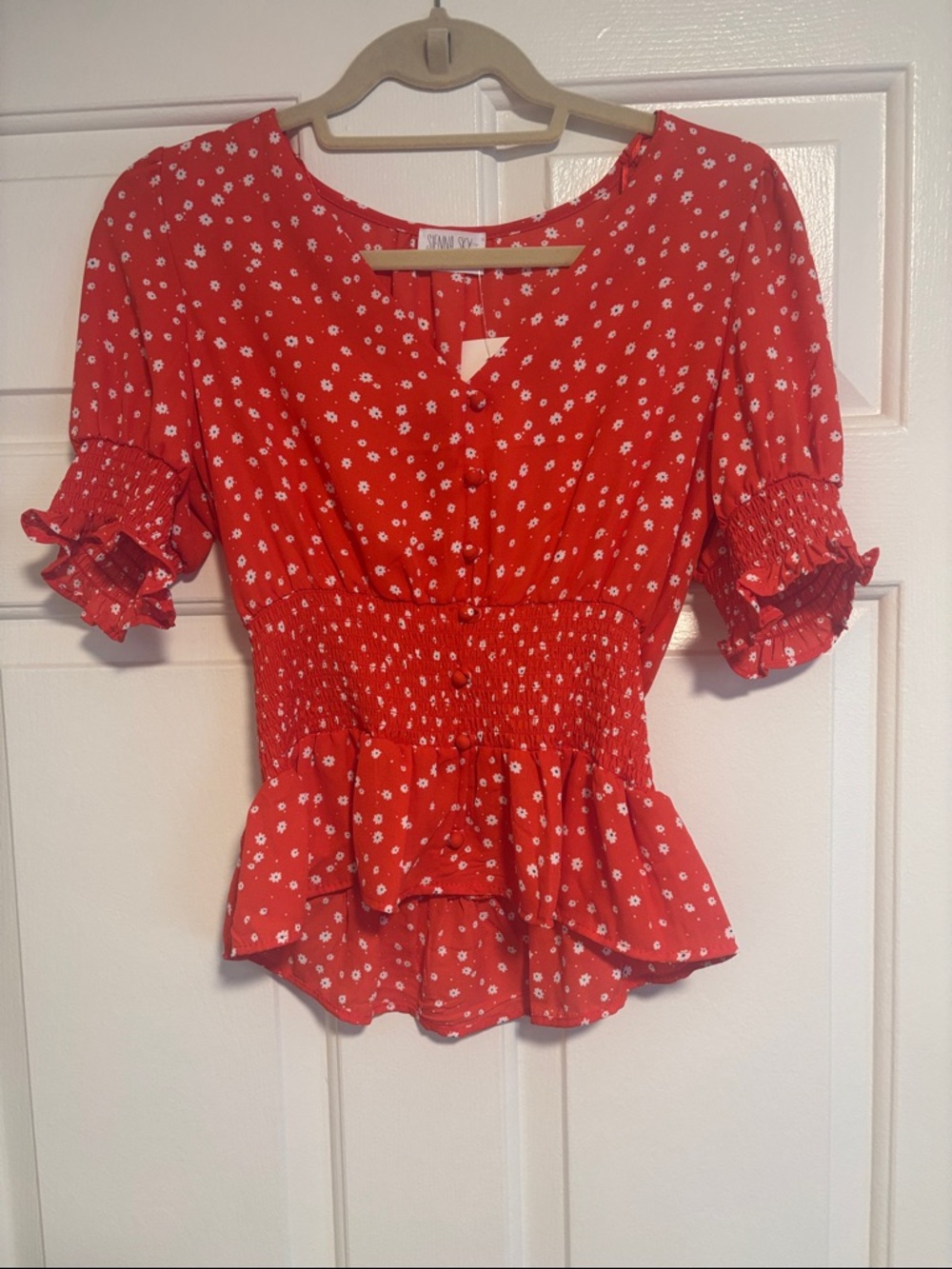 Sienna Sky Red Floral Smocked Peplum Blouse